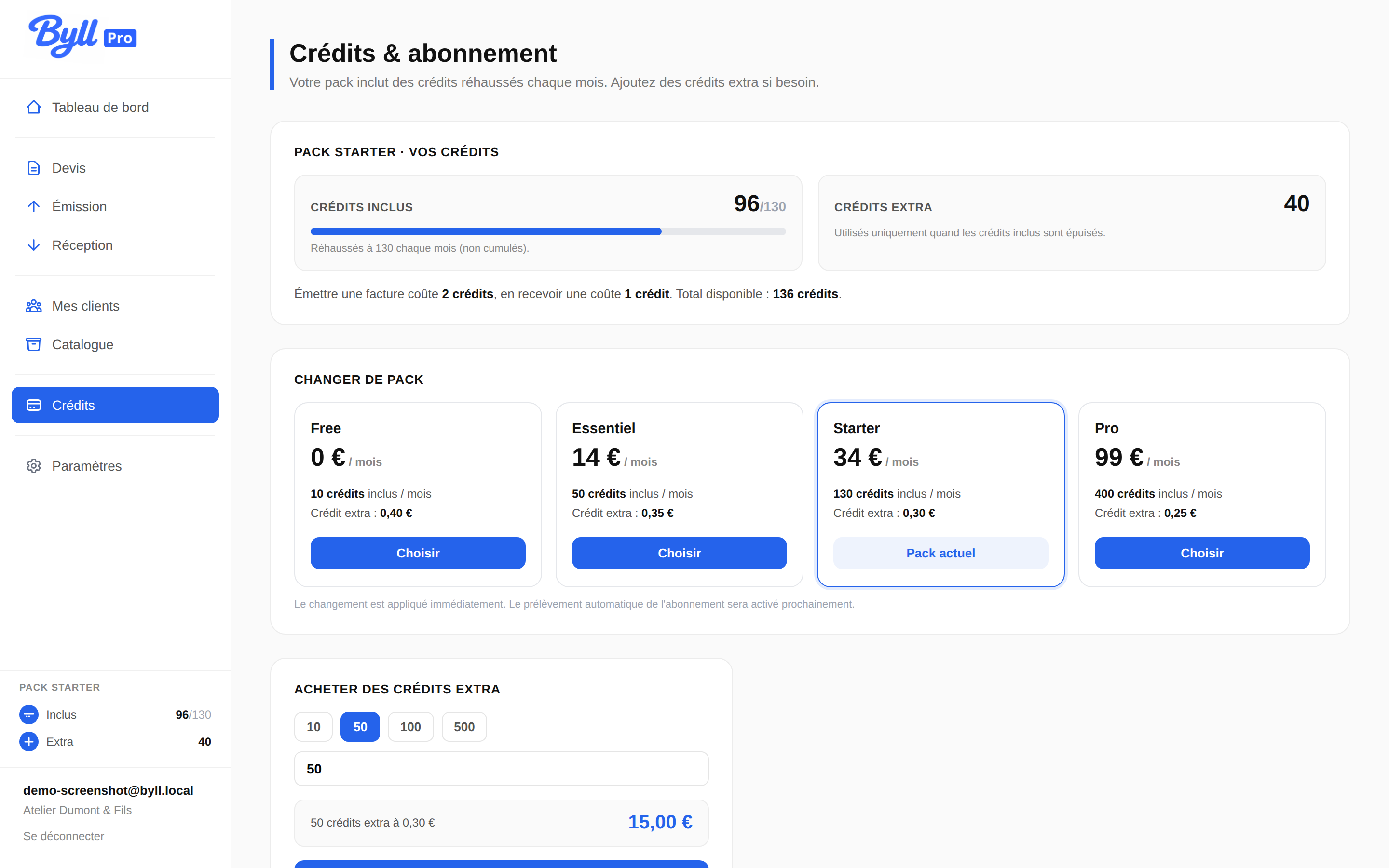 Packs de crédits